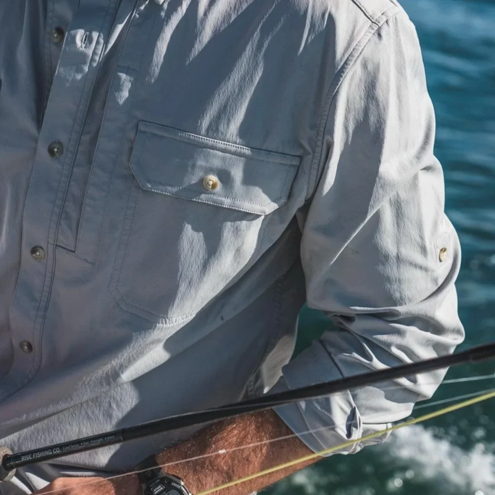 NWT Poncho Men Outdoors Long Sleeve Shirt, Size Regular M, Grey Ghost - Picture 4 of 11